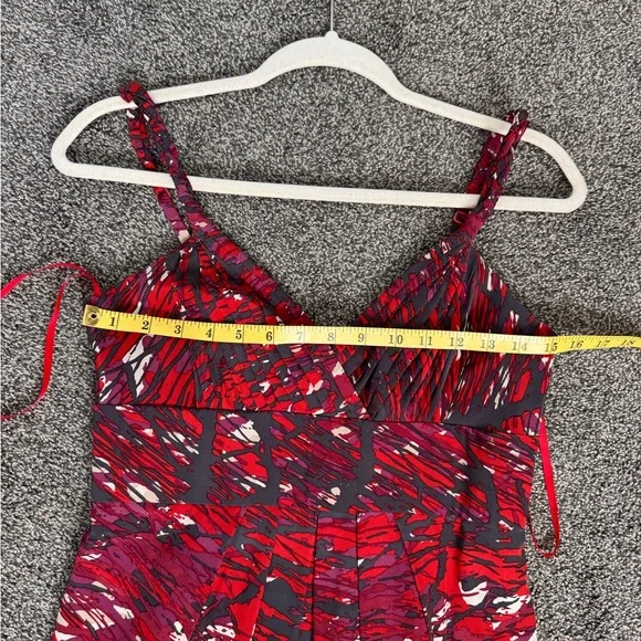 BCBGMaxAzria Red Black White Abstract Dress Size 4 Back Zipper Spaghetti Straps - Picture 8 of 15